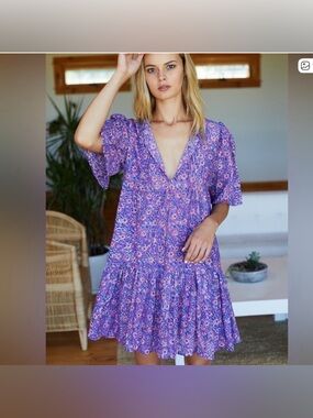 Emerson Fry India Collection Violet Wildflower Isla Dress XS-S